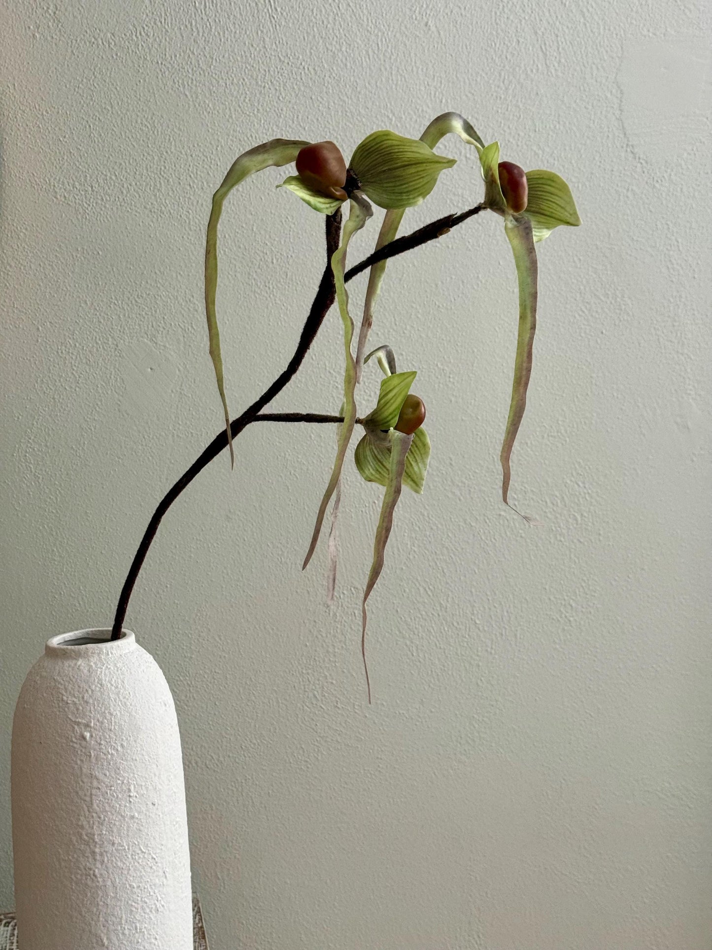 Artificial Lady Slipper Orchid Stem, Real Touch Paphiopedilum Flower 30"