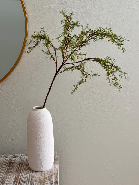 35.5" Artificial Smoke Bush Branch, Long Faux Cotinus Stem, Green or White Foliage