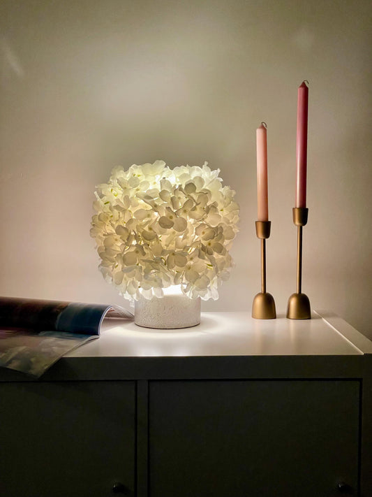 Silk Hydrangea Flower Lamp: Floral Table Lamp, Bookshelf Decor