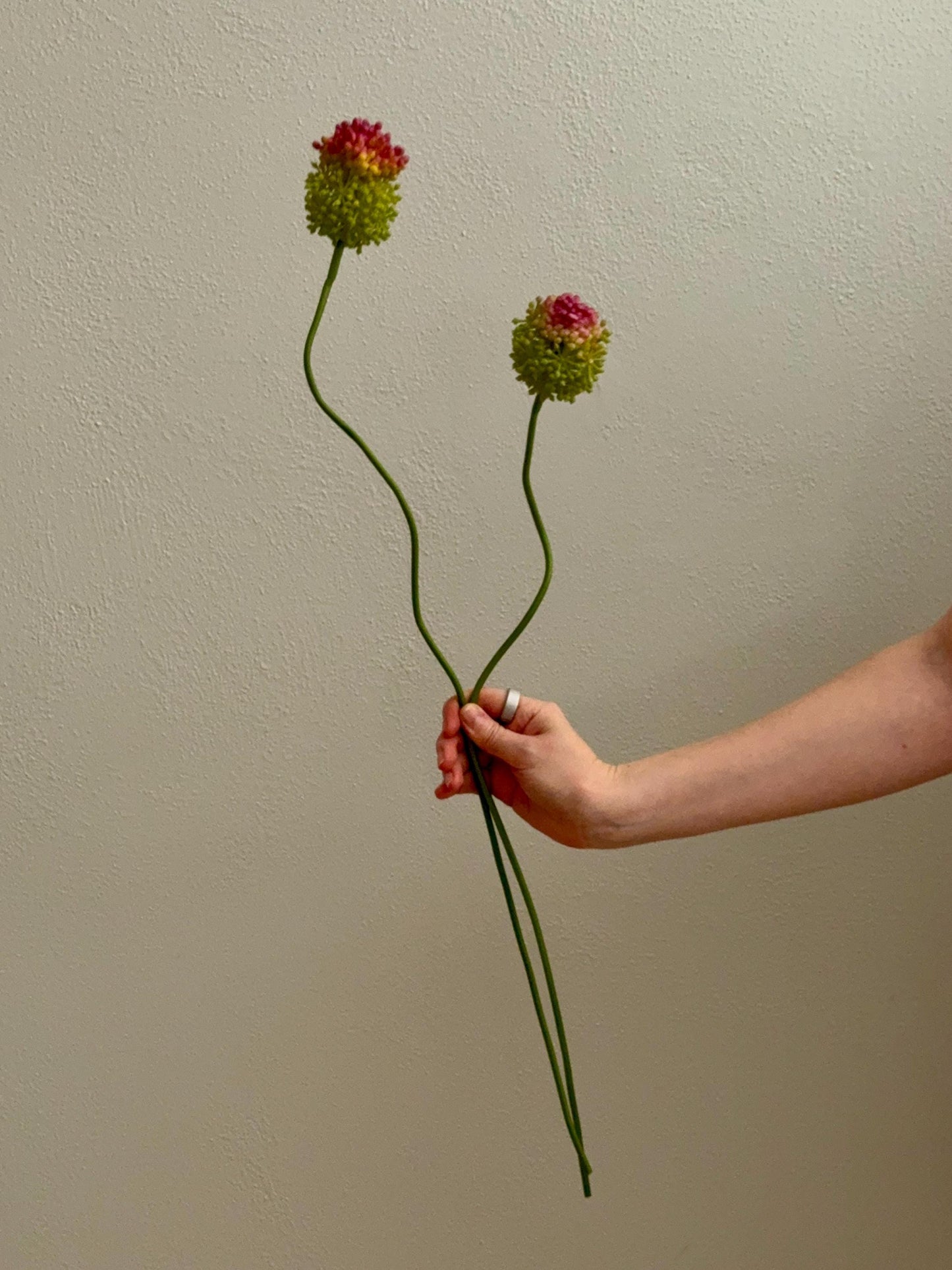 2 Heads Artificial Allium, Silk Dandelion Flower 27.8", Faux Allium Bouquet