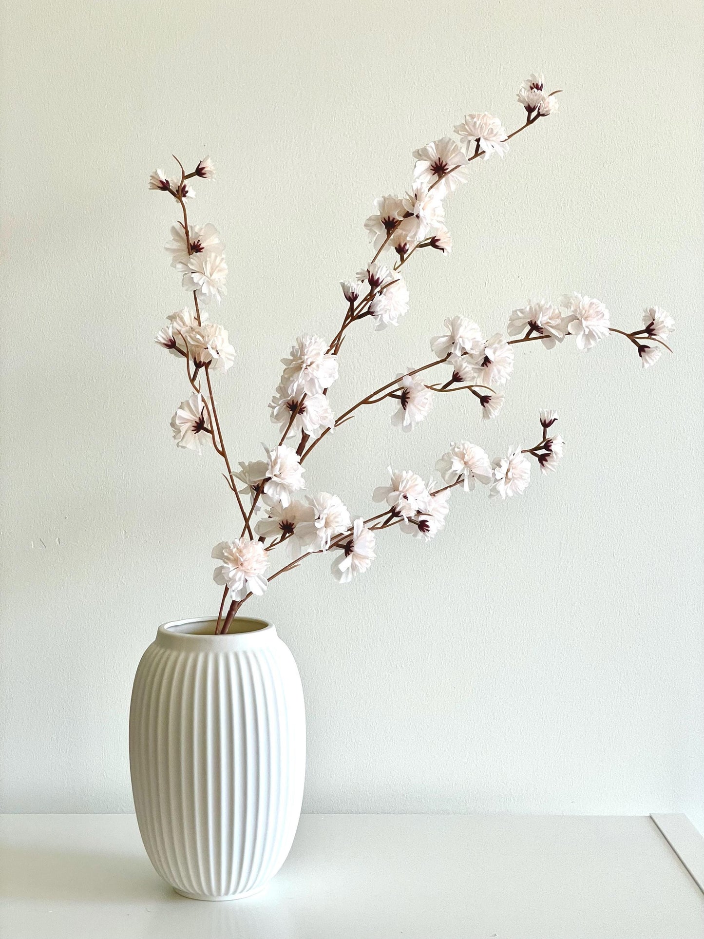 Silk Sakura Branch: Ivory Faux Cherry Blossom, Floral Decor (42")