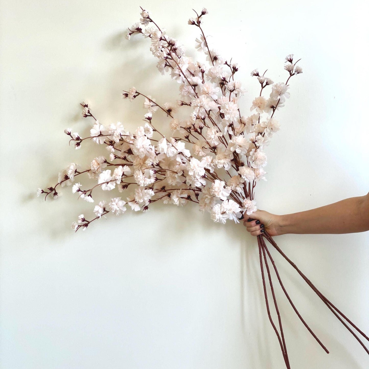 Silk Sakura Branch: Ivory Faux Cherry Blossom, Floral Decor (42")