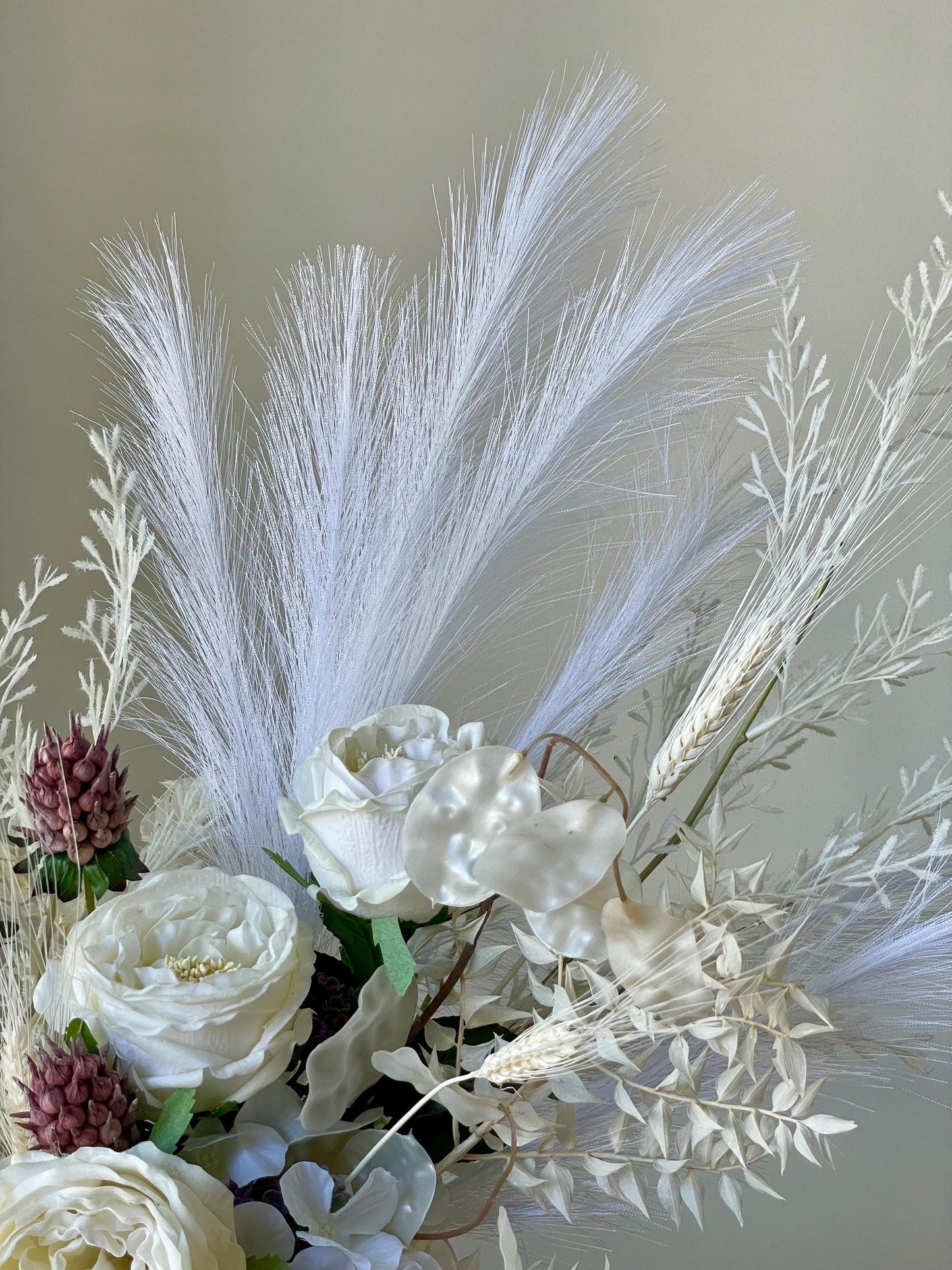 White Silk Flower Arrangement: Pampas Grass Centerpiece in Ceramic Vase