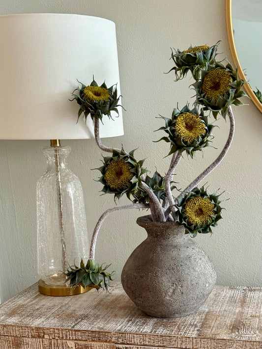 24" Real Touch Sunflower Seed Head Stem, Faux Dried Look Sunflower