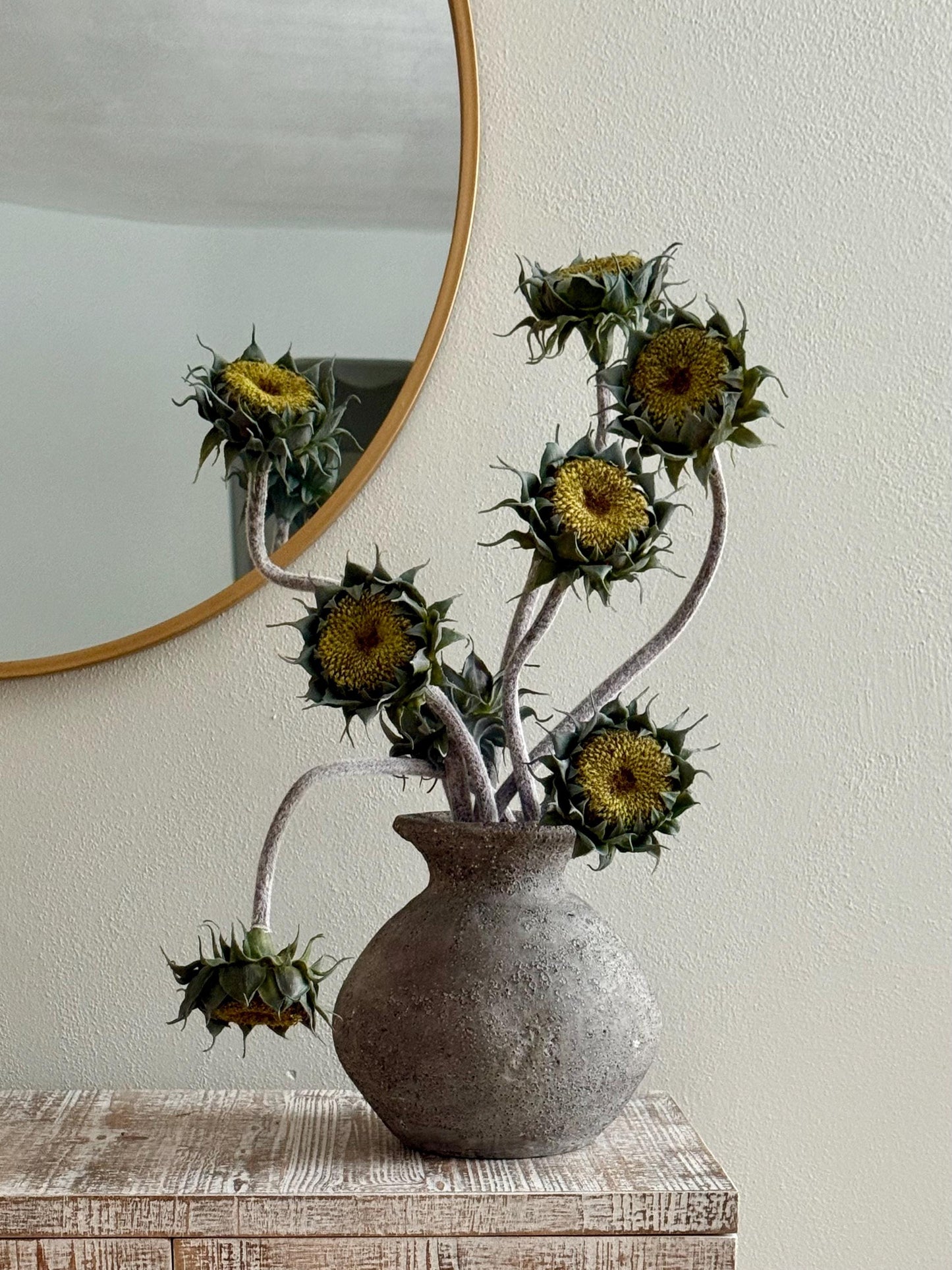 24" Real Touch Sunflower Seed Head Stem, Faux Dried Look Sunflower