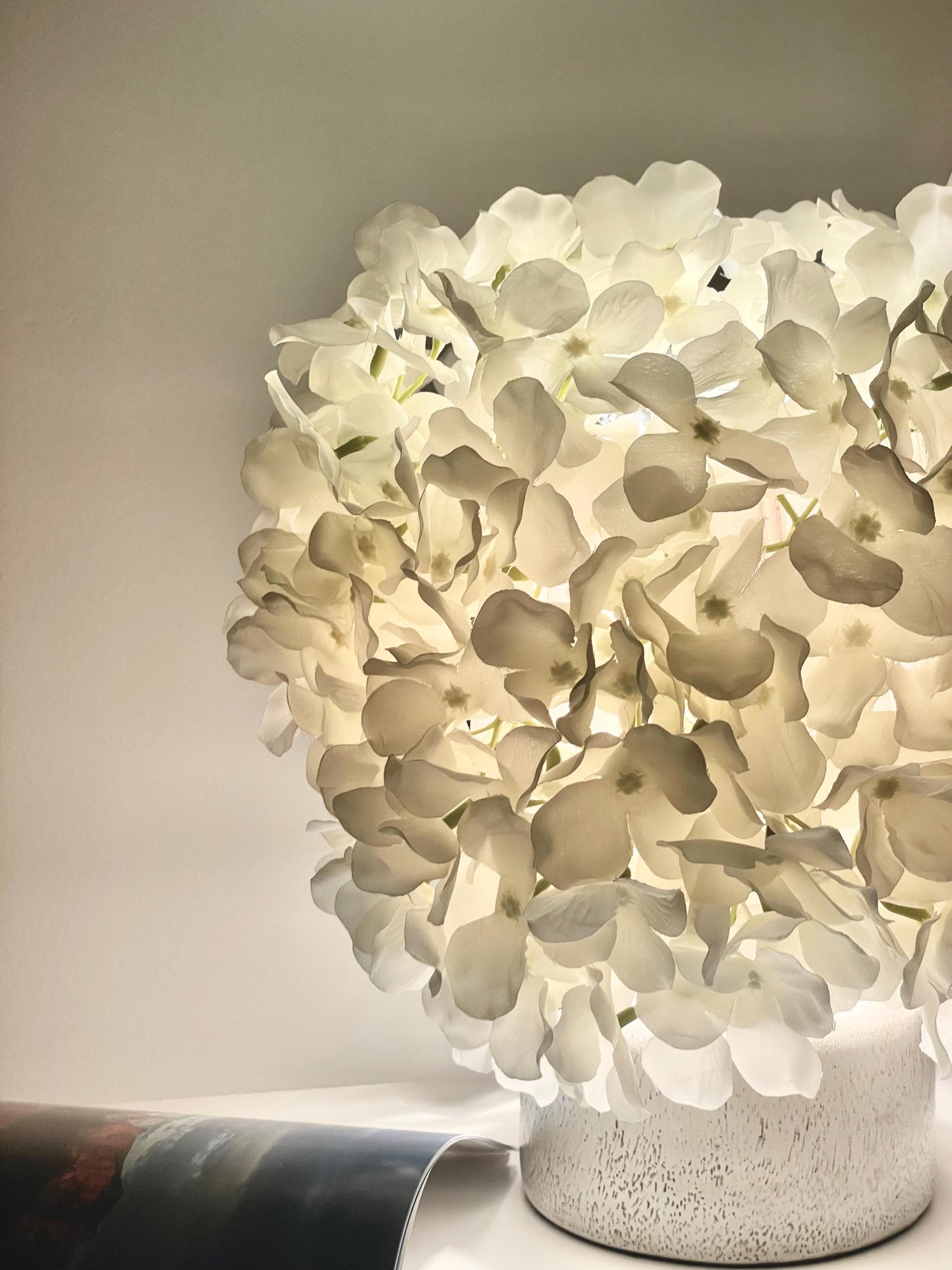 Silk Hydrangea Flower Lamp: Floral Table Lamp, Bookshelf Decor