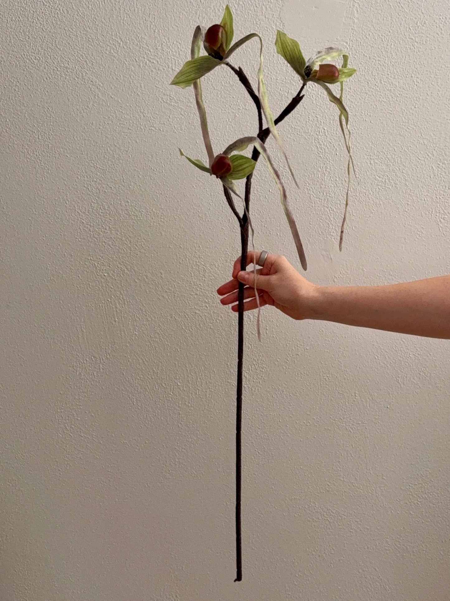 Artificial Lady Slipper Orchid Stem, Real Touch Paphiopedilum Flower 30"