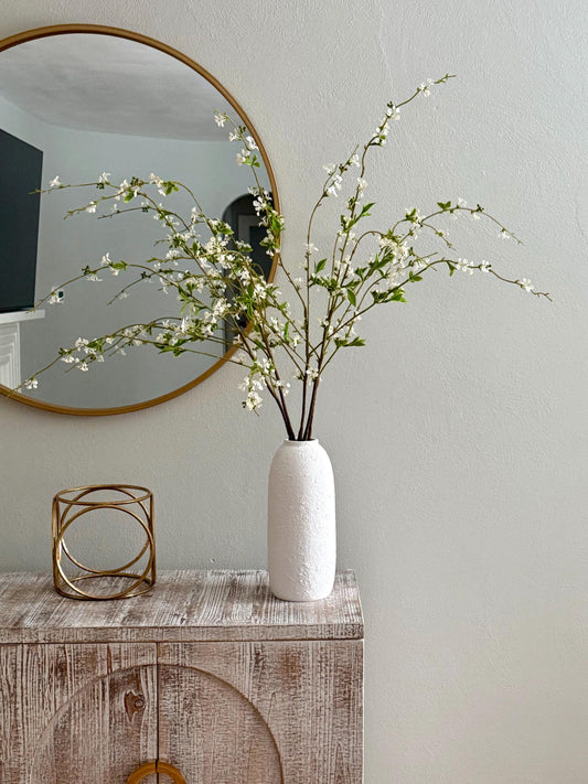 39.5" Artificial Snow Willow Branch White Flowers, Long Faux Greenery Stem