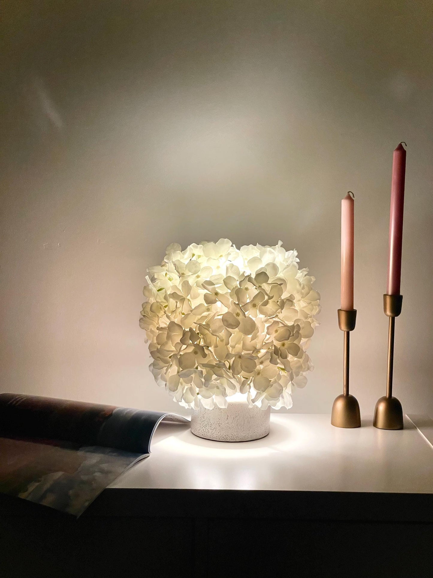 Silk Hydrangea Flower Lamp: Floral Table Lamp, Bookshelf Decor