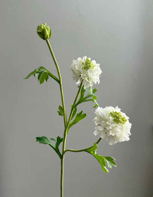 22.5" Artificial White Scabiosa Stem, 3 Head Faux Pincushion Flower, Silk Floral Stem