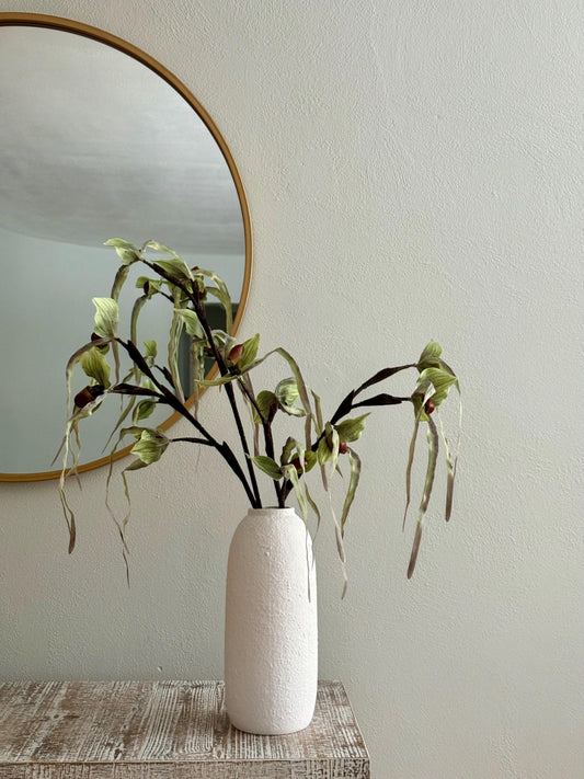 Artificial Lady Slipper Orchid Stem, Real Touch Paphiopedilum Flower 30"