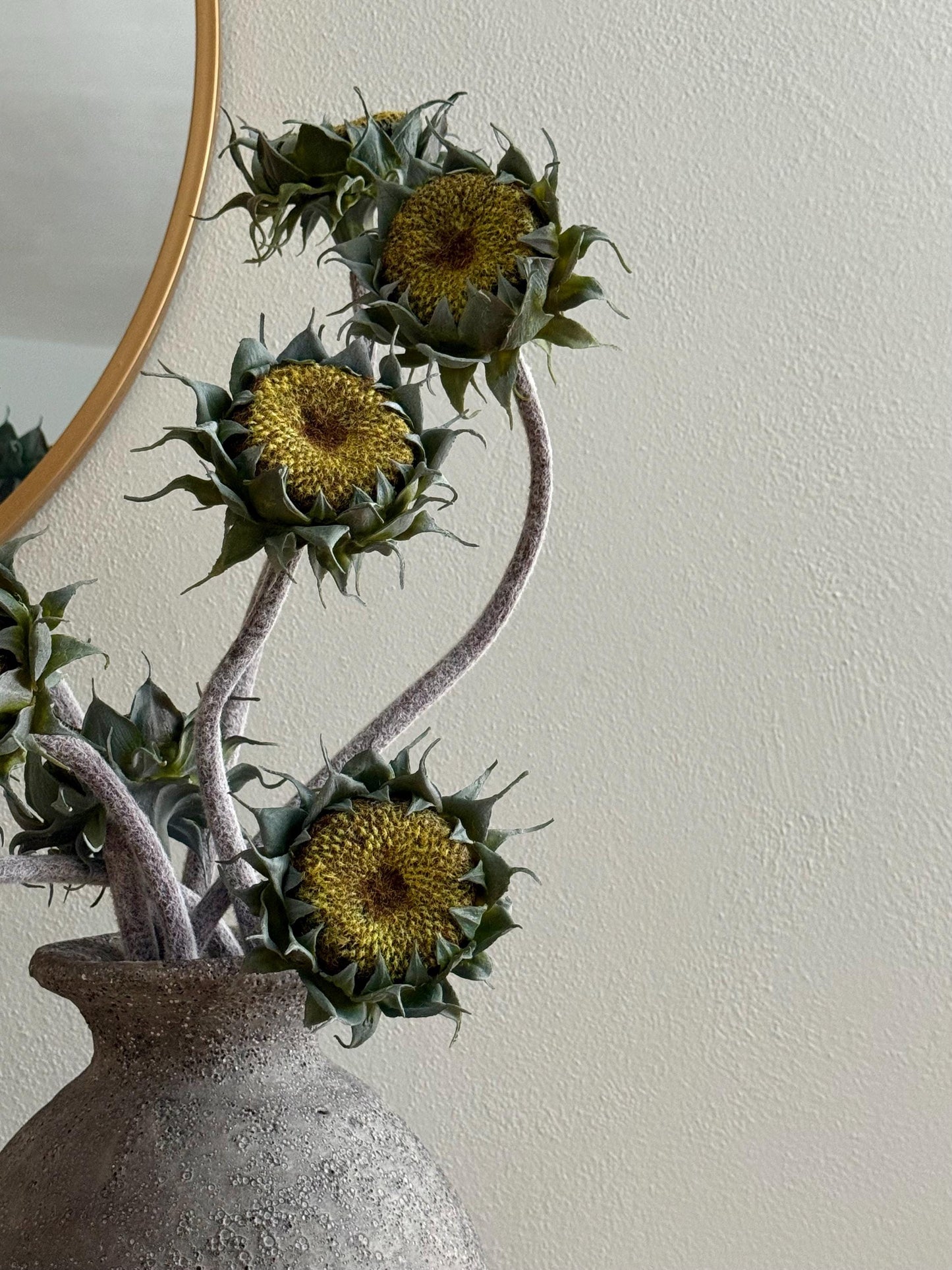 24" Real Touch Sunflower Seed Head Stem, Faux Dried Look Sunflower
