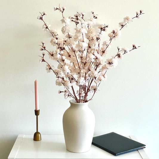 Silk Sakura Branch: Ivory Faux Cherry Blossom, Floral Decor (42")